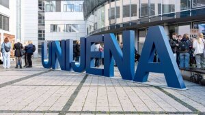 Students on the campus of the University of Jena.